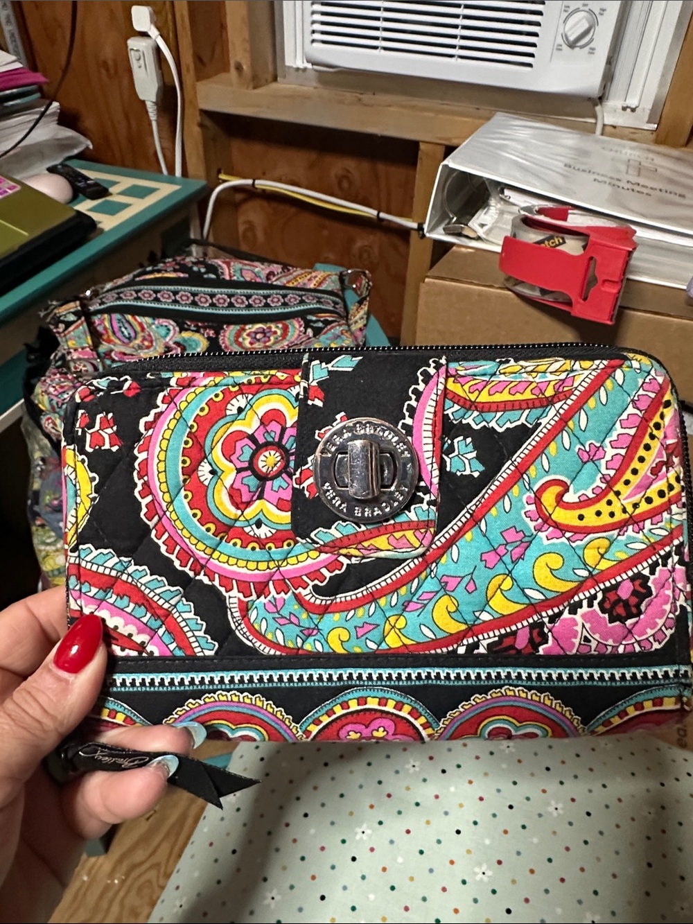 Quilted Paisley Wristlet Wallet - Black Multi